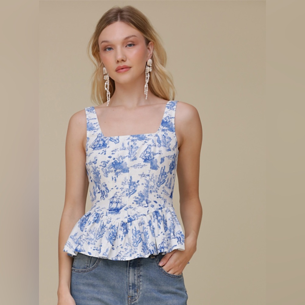 Elegant Blue and White Women's Tank Top